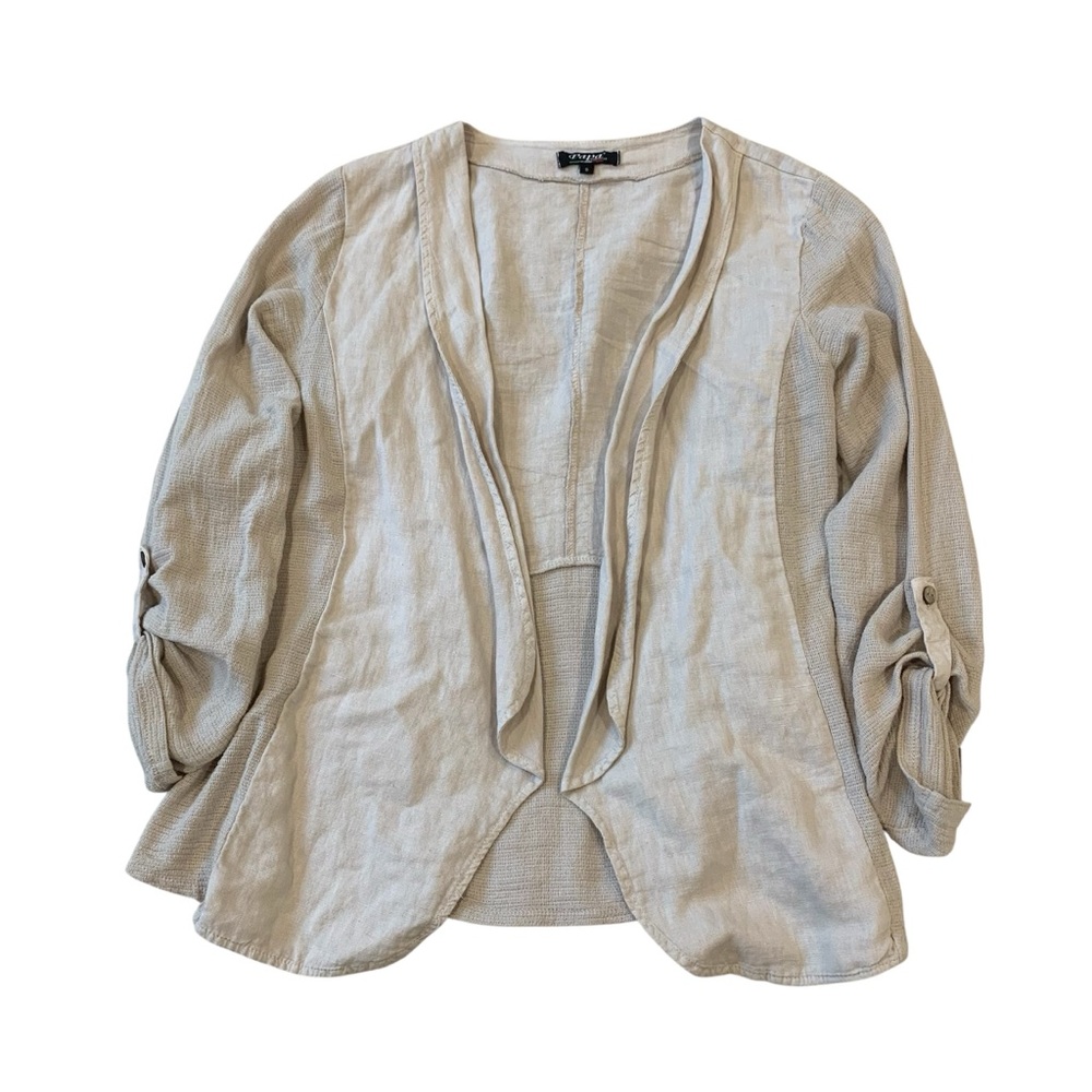 PAPA VANCOUVER | Natural Linen Blend Drape Front Blazer Size Small